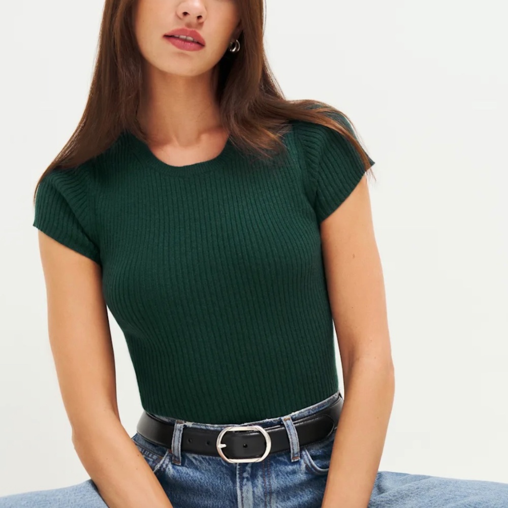 Reformation Cashmere Short Sleeve Sweater Green Teo